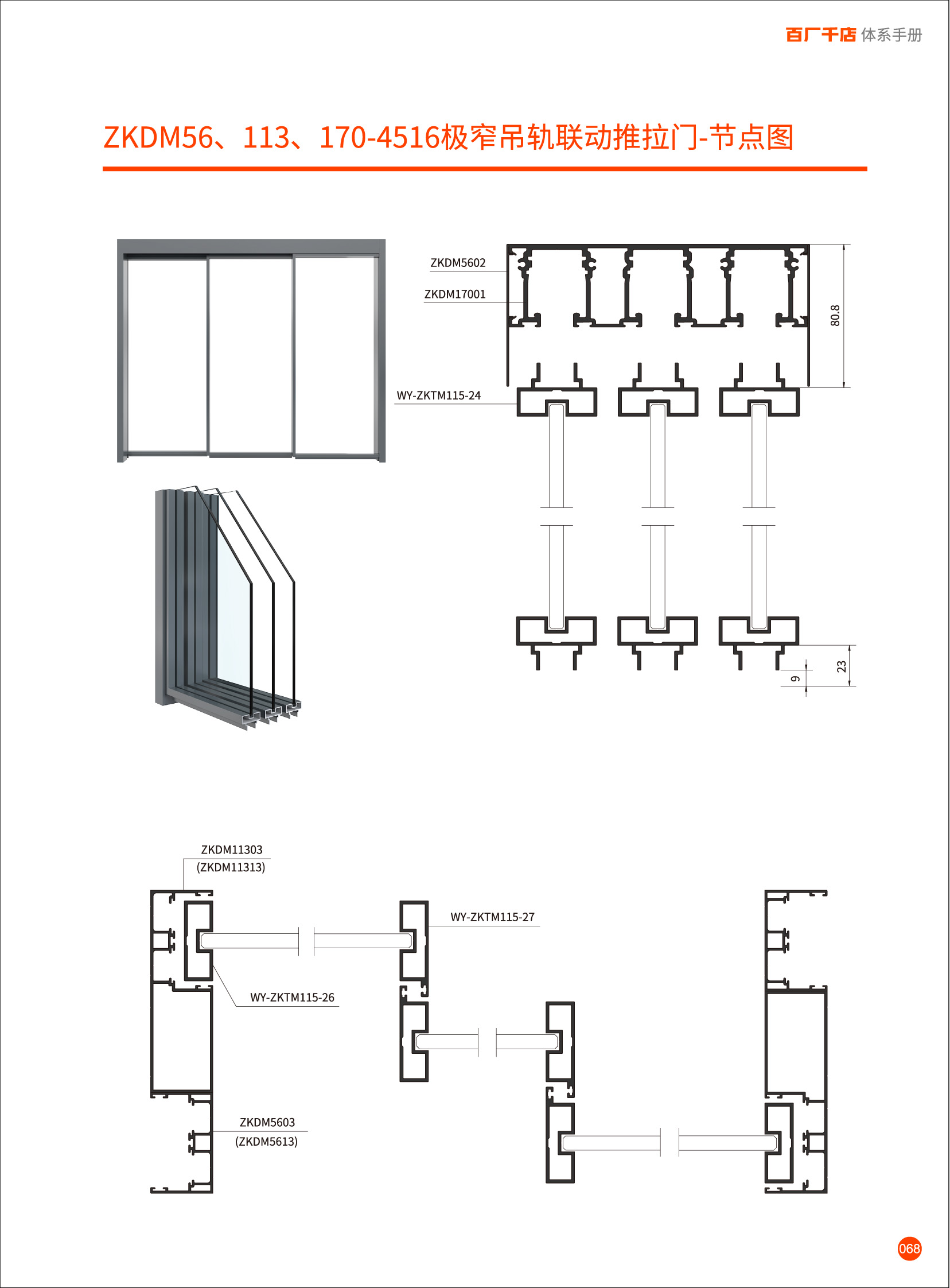 Zkdm56-113-170-4516 Extremely narrow hanging rail linkage sliding door